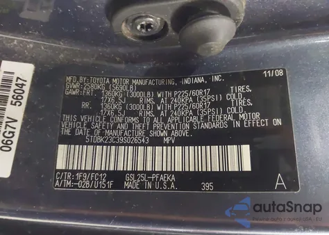 2009 Toyota Sienna Le из США, поврежденный, VIN 5TDBK23C39S026543